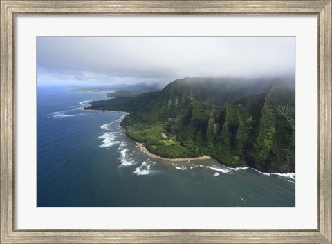 Framed Aerial View Of Kauai Coastline, Hawaii Print