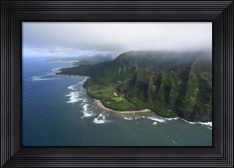 Framed Aerial View Of Kauai Coastline, Hawaii Print