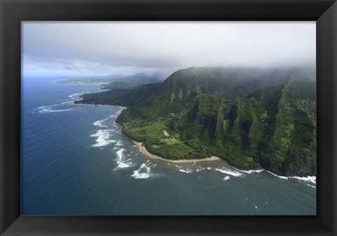 Framed Aerial View Of Kauai Coastline, Hawaii Print