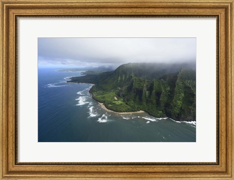 Framed Aerial View Of Kauai Coastline, Hawaii Print