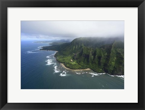 Framed Aerial View Of Kauai Coastline, Hawaii Print