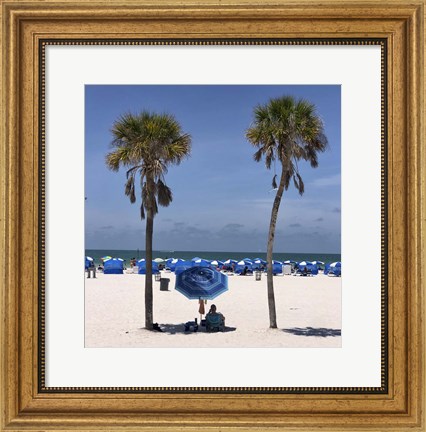 Framed Umbrella, Chairs and Palm Trees Print