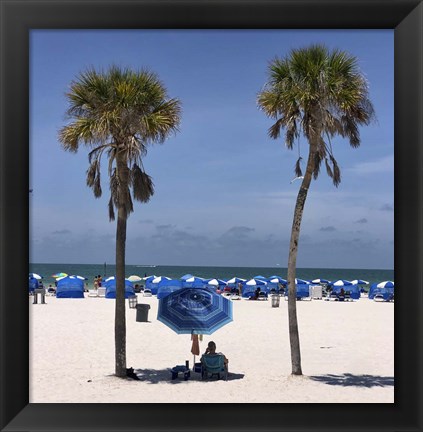 Framed Umbrella, Chairs and Palm Trees Print