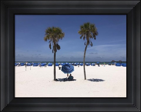 Framed Umbrella, Chairs and Palm Trees on Clearwater Beach, Florida Print