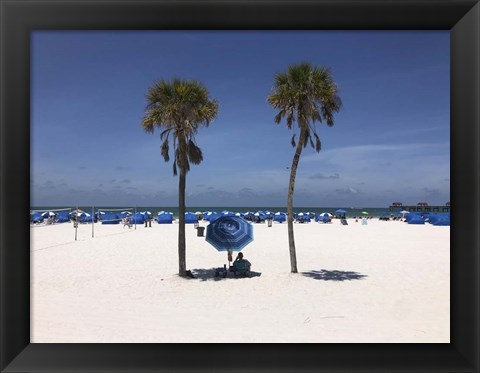 Framed Umbrella, Chairs and Palm Trees on Clearwater Beach, Florida Print