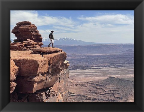 Framed Adult Male Standing on the Edge Of a Cliff,Utah Print