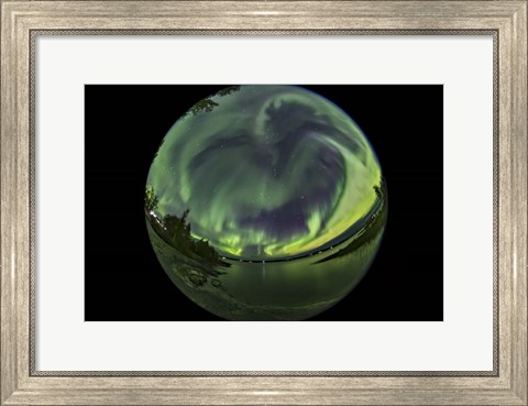 Framed All-Sky Aurora Over Looking Over a Bay in Yellowknife Print