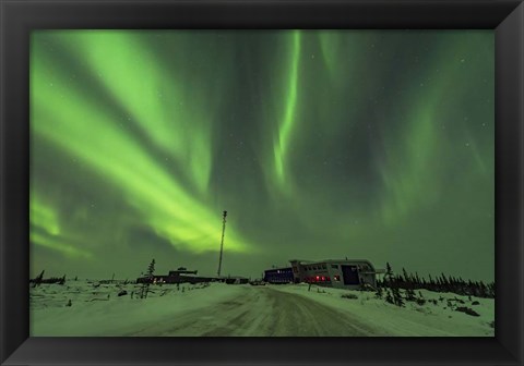 Framed Aurora and Cassiopeia Over the Churchill Northern Studies Centre Print