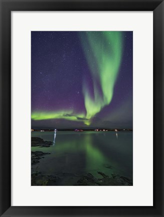 Framed Curtain of Aurora Sweeps Over the Houseboats Moored On Yellowknife Bay Print