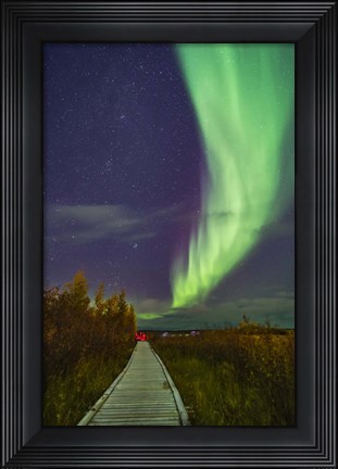Framed Auroral Arc Over the Boardwalk at Rotary Park in Yellowknife Print