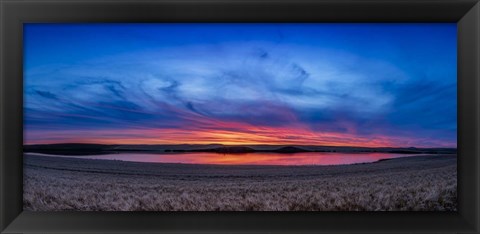 Framed Autumn Sunset Over a Wheat Field in Southern Alberta Print