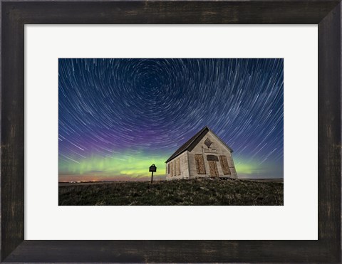 Framed Star Trails Above the 1910 Liberty Schoolhouse in Alberta Print
