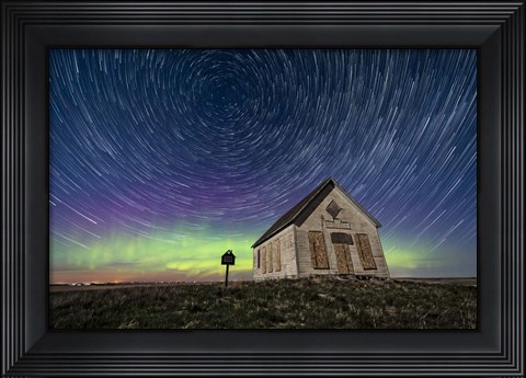 Framed Star Trails Above the 1910 Liberty Schoolhouse in Alberta Print