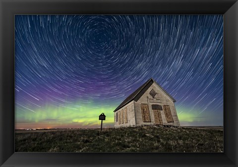 Framed Star Trails Above the 1910 Liberty Schoolhouse in Alberta Print