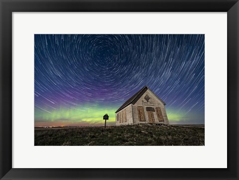 Framed Star Trails Above the 1910 Liberty Schoolhouse in Alberta Print