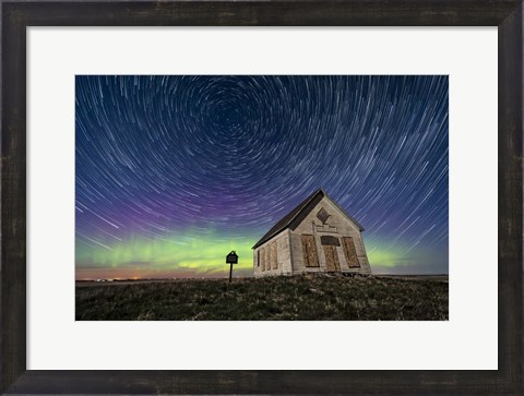 Framed Star Trails Above the 1910 Liberty Schoolhouse in Alberta Print