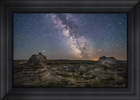 Framed Mars and the Galactic Center of Milky Way Over Writing-On-Stone Provincial Park Print