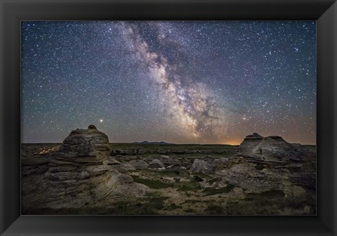 Framed Mars and the Galactic Center of Milky Way Over Writing-On-Stone Provincial Park Print