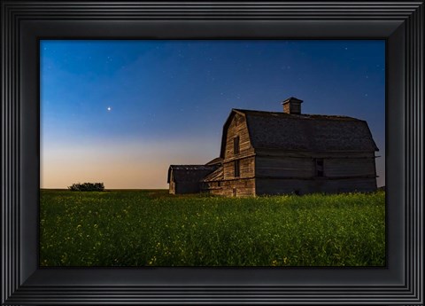 Framed Planet Mars Shining Over An Old Barn Amid a Field of Canola Print