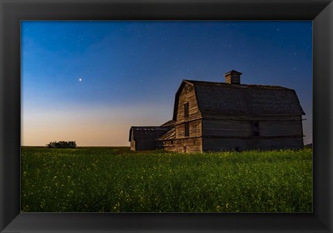 Framed Planet Mars Shining Over An Old Barn Amid a Field of Canola Print