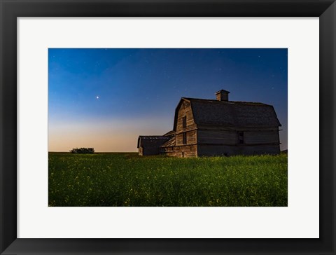 Framed Planet Mars Shining Over An Old Barn Amid a Field of Canola Print