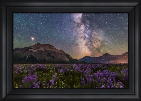 Framed Summer Milky Way and Mars Over Waterton Valley and Vimy Peak Print