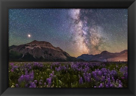 Framed Summer Milky Way and Mars Over Waterton Valley and Vimy Peak Print