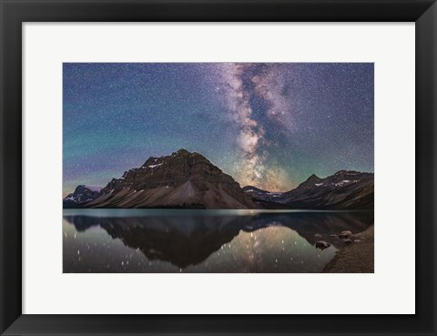 Framed Milky Way Reflections at Bow Lake in Banff National Park, Alberta Print