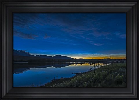 Framed Noctilucent Clouds Glowing and Reflected in Calm Waters of the Waterton River Print