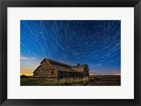 Framed Circumpolar Star Trails Over An Old Barn in Southern Alberta Print