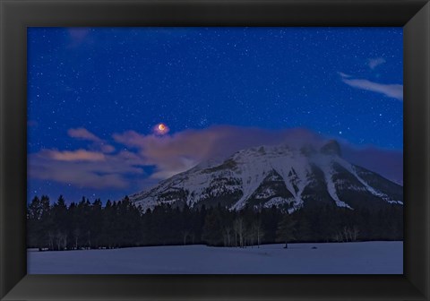 Framed Total Eclipse of the Moon Over the Canadian Rocky Mountains in Alberta Print