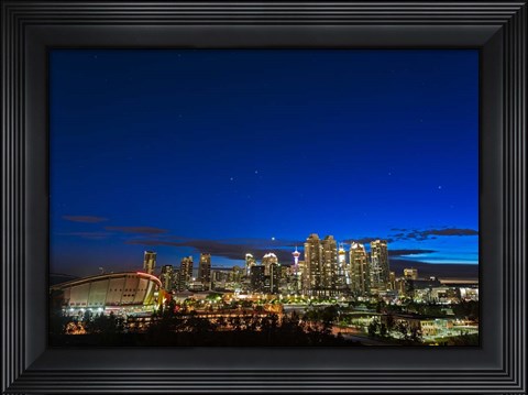 Framed Venus and Stars Setting Over the Skyline of Calgary Print