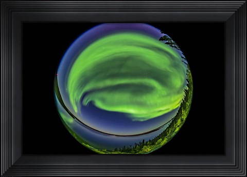 Framed 360 Degree Fish-Eye View of the Northern Lights Over Prelude Lake Print