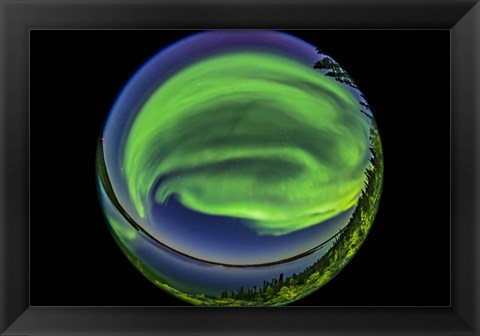 Framed 360 Degree Fish-Eye View of the Northern Lights Over Prelude Lake Print