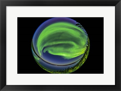 Framed 360 Degree Fish-Eye View of the Northern Lights Over Prelude Lake Print