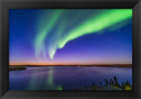 Framed Arc of Northern Lights Appears in the Evening Twilight Over Prelude Lake Print