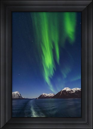 Framed Aurora Over Moonlit Peaks in the Norwegian Sea Print