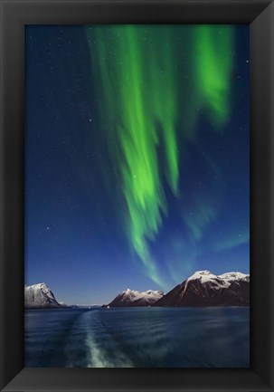 Framed Aurora Over Moonlit Peaks in the Norwegian Sea Print