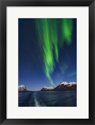 Framed Aurora Over Moonlit Peaks in the Norwegian Sea Print