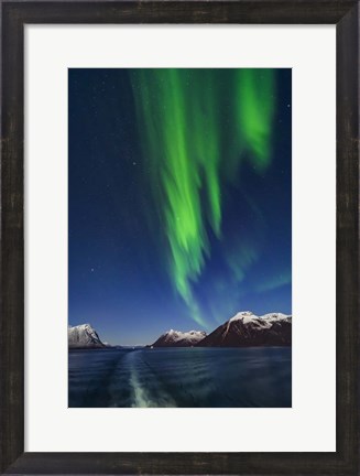 Framed Aurora Over Moonlit Peaks in the Norwegian Sea Print