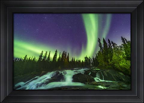 Framed Aurora Over the Ramparts Waterfall On the Cameron River Print
