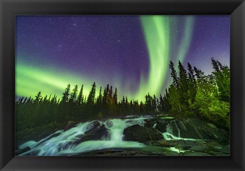 Framed Aurora Over the Ramparts Waterfall On the Cameron River Print