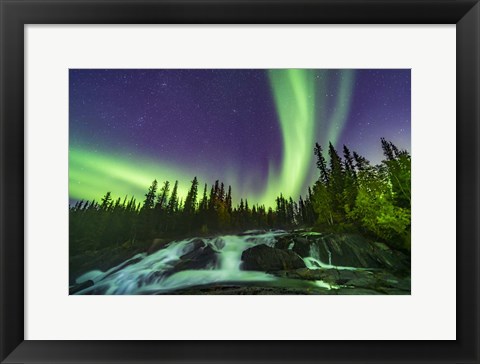 Framed Aurora Over the Ramparts Waterfall On the Cameron River Print