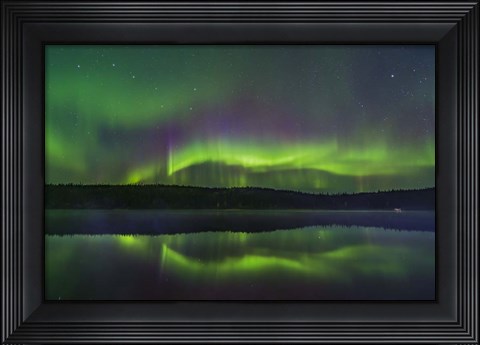 Framed Reflections of the Northern Lights in the Misty Waters of Madeline Lake Print