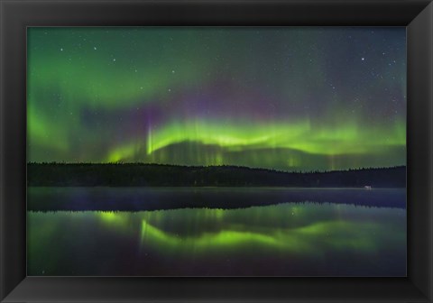 Framed Reflections of the Northern Lights in the Misty Waters of Madeline Lake Print