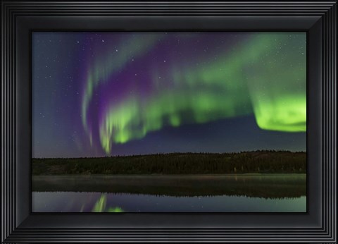 Framed Colorful Aurora in the Darkening Twilight Over Madeline Lake Print