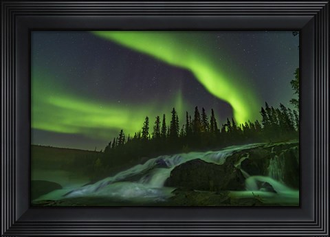 Framed Auroral Curtains Over Ramparts Falls On the Cameron River Print