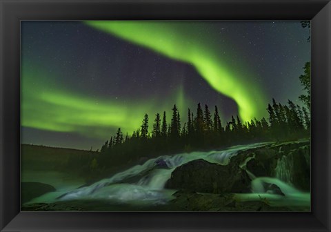 Framed Auroral Curtains Over Ramparts Falls On the Cameron River Print