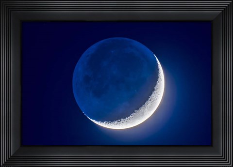 Framed 4-Day Old Waxing Crescent Moon With Earthshine Print
