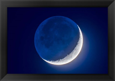 Framed 4-Day Old Waxing Crescent Moon With Earthshine Print